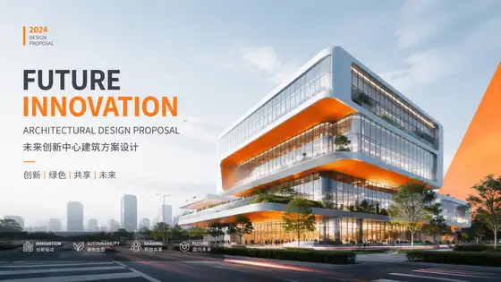 为建筑设计生成一张适合建筑方案提案场景的方案封面视觉。主体内容是建筑外立面，整体采用趋势设计。画面方向：识别度高，年轻，图形冲击强，适合平台传播；色彩建议：亮色点缀鲜明，但主体保持易读。构图要求：横向宽幅构图，适合头图和 banner。输出.png gallery preview